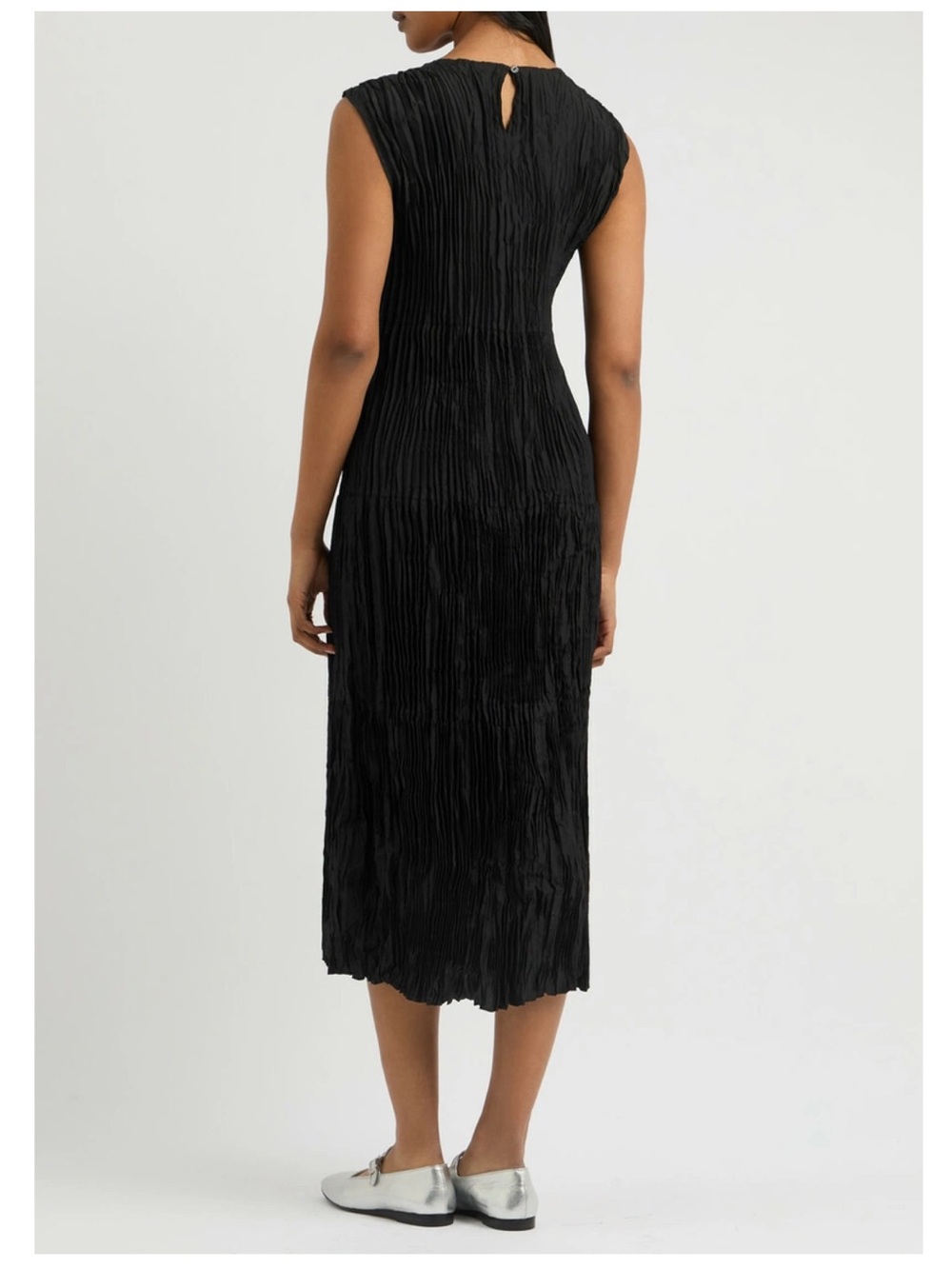 Eileen Fisher Jewel Plisse Silk Midi Dress in Black, Size 2X - Picture 3 of 13